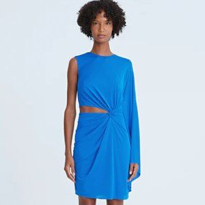 Halston Blue One Shoulder Cut Out Mini Dress
